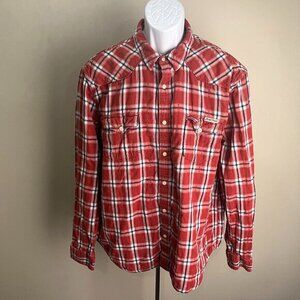 Lucky Brand Men's red, white and blue Lined Western Pearl l/s shirt XXL 2XL